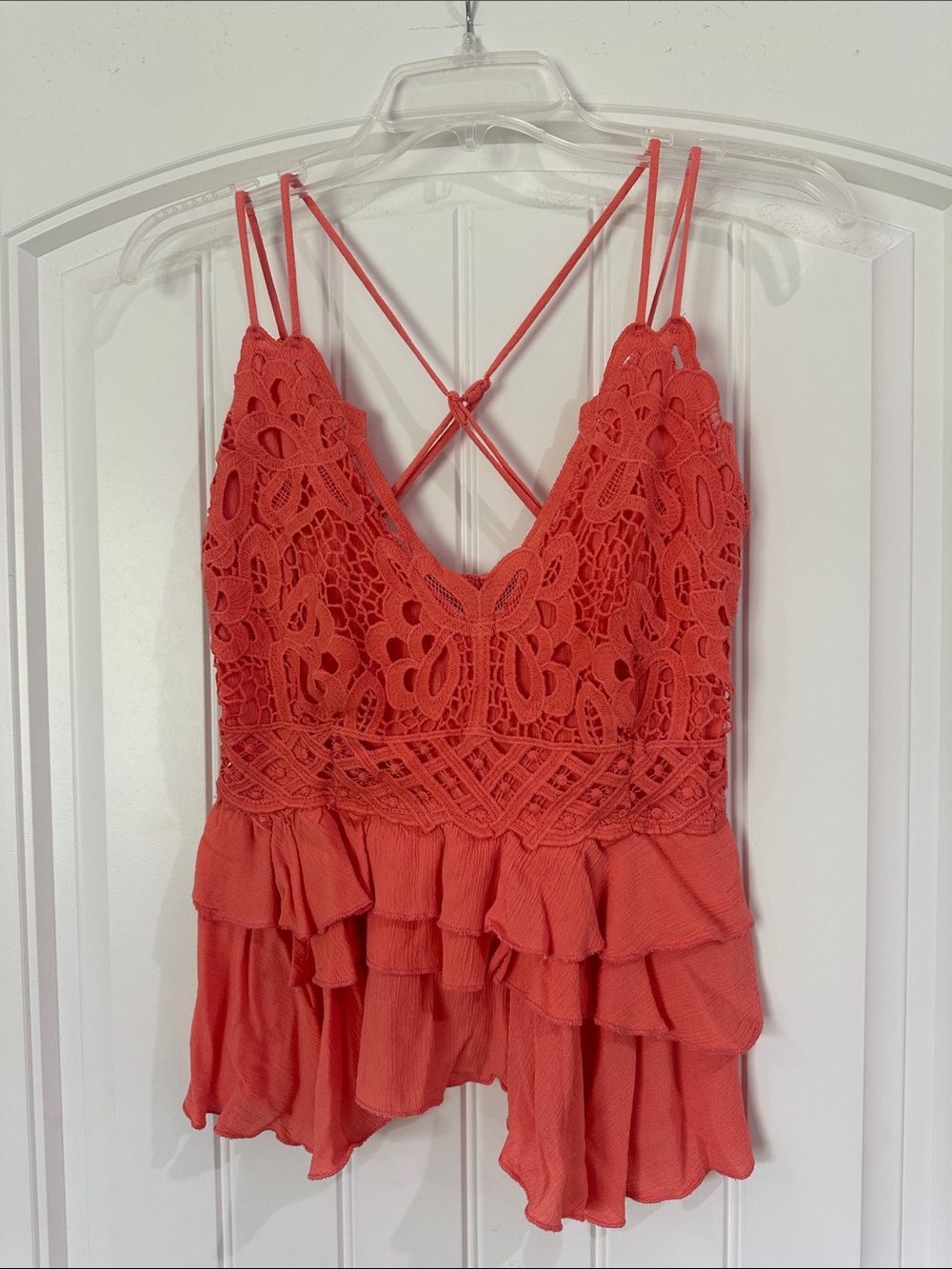 Chelsea & Violet Coral Crochet Ruffle Cami